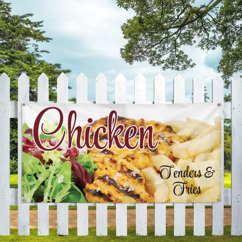 Miniatura 5 de Vinyl Banner Multiple Sizes Chicken Tenders & Fries A Restaurant & Food Outdoor Weatherproof Industrial Yard Signs Golden 4 Grommets 12x30Inches
