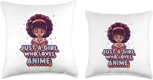 Miniatura 3 de African American Anime Just a girl who loves Anime Just Loves Anime Black Afro Girl Throw Pillow, 16x16, Multicolor