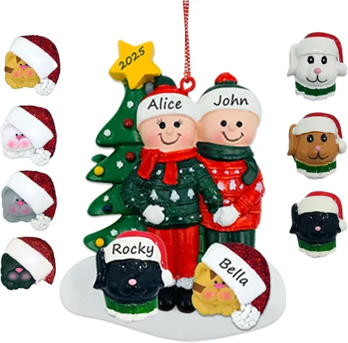 Adorno de Pareja con Mascotas Perros Gatos - Adorno de Navidad de Pareja con Mascota Perro Gato, Adorno de Navidad de Pareja Adicional con Mascota