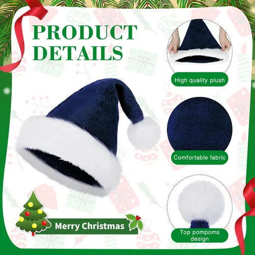 Miniatura 4 de SATINIOR Paquete de 12 Sombreros de Papá Noel de Felpa Gorro de Papá Noel de Navidad para Obsequios de Fiesta Navideña para Mujeres, Hombres