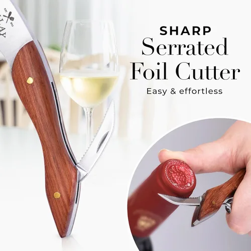 Miniatura 3 de Zulay - Abridor de vino profesional con cortador de papel de aluminio y removedor de tapas, abridor de botellas de vino con doble bisagra, llave