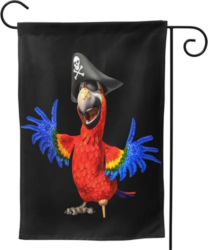 Bandera de jardín pirata de loro de 12 x 18 pulgadas, bandera de brisa exterior para patio, decoración de habitación interior, cartel de granja