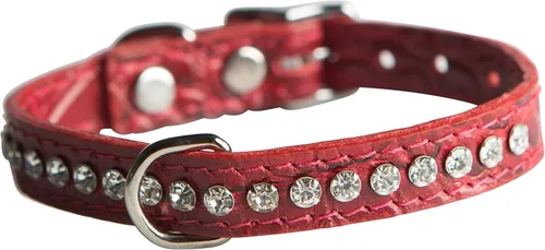 Miniatura 55 de Collar de perro de cuero y cristales de OmniPet Signature, cuero de grano de violeta africana de avestruz, se ajusta a un tamaño de cuello de 6"-8