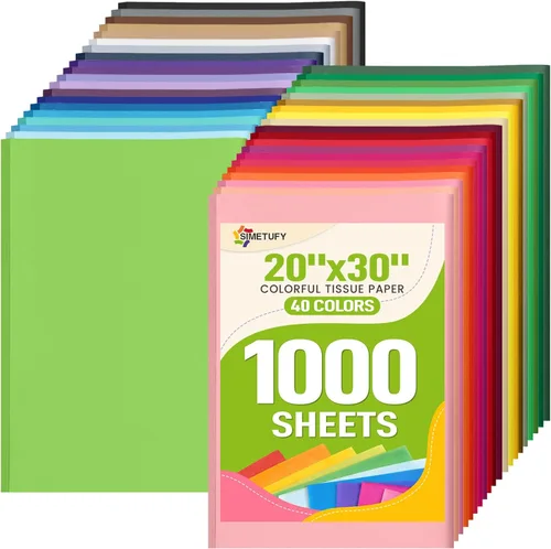 Simetufy 1000 Sheets 20 x 30 Tissue Paper Bulk, 40 Colors Tissue Paper for Gift Bags Crafts Wrapping, Assorted Tissue Paper for Birthday Wedding