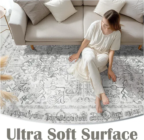 Miniatura 284 de jinchan Lima - Alfombra simétrica floral geométrica lavable, alfombra de entrada de medio círculo de 2 x 3, alfombra de media luna, suave y Azul