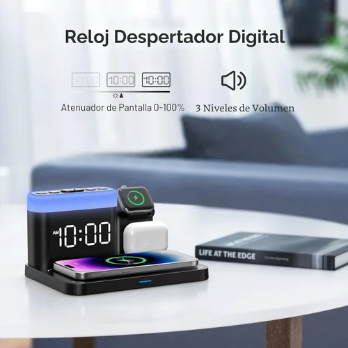 Miniatura 7 de ANJANK Estación de carga inalámbrica, soporte de cargador múltiple 5 en 1 con reloj despertador, 7 luces nocturnas, base de carga Mag-Safe