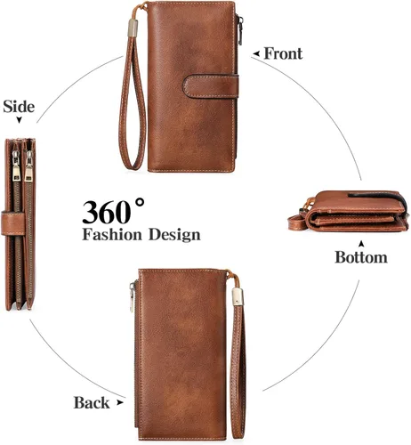 Miniatura 7 de GOIACII Carteras para Mujer de Gran Capacidad Portador de Tarjetas de Crédito Cartera Rfid Mujer Doble Cremallera Bolsillo Cuero Bifold para Damas