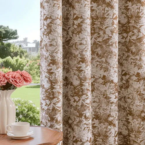 Miniatura 23 de Beauoop - Cortinas opacas beige con diseño floral jacquard, 2 paneles, para dormitorio/sala, de felpilla, gris pardo, aislantes y a prueba de ruido