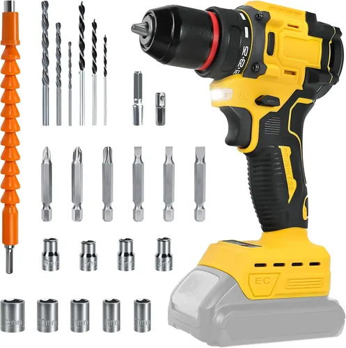 Taladro inalámbrico, taladro eléctrico para batería Dewalt de 20 V, destornillador sin escobillas con 2 velocidades variables, par de torsión 25+1,