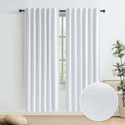Miniatura 58 de Paneles de cortinas de ventana 100% opacas, con trabillas traseras, bolsillo para barra, gancho, cinturón, aspecto plisado, cortinas para sistema