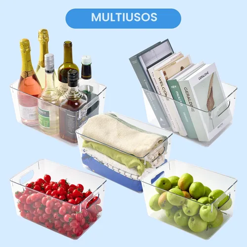 Miniatura 7 de JollyPack Paquete de 4 cubos de almacenamiento de plástico transparente, organizadores de despensa y almacenamiento con asas, contenedores