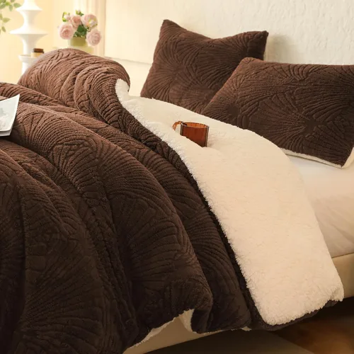 Miniatura 14 de tohrisa Seashell - Juego de edredón Jacquard Sherpa cálido y acogedor, ropa de cama premium de 2 piezas, tamaño individual con patrón geométrico