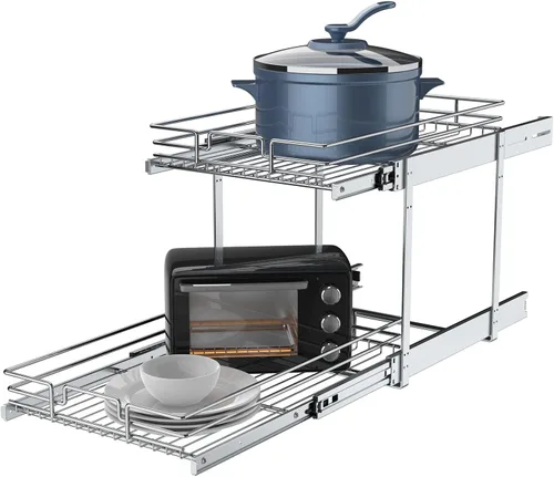 Miniatura 10 de Organizador de gabinete extraíble, estante deslizante de metal resistente para armarios de cocina, cromado, no incluye accesorios de puerta