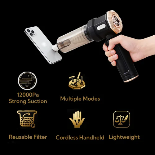 Miniatura 6 de Aspiradora de mano para automóvil, aspiradora de 12000 Pa y plumero de aire, aspiradora de mano inalámbrica portátil con motor sin escobillas