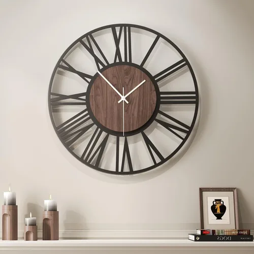 Miniatura 30 de Reloj de pared negro de 16 pulgadas decorativo, moderno reloj de metal para sala de estar, funciona con pilas, silencioso, sin tictac, números
