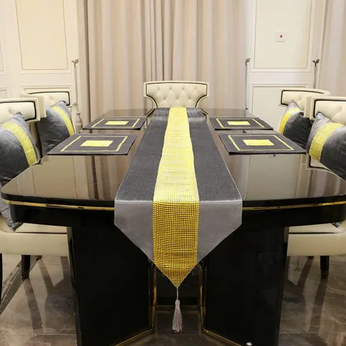 Miniatura 14 de Juego de 2 manteles individuales de Navidad, manteles individuales para mesa de comedor, lentejuelas doradas, diamantes de imitación, color negro