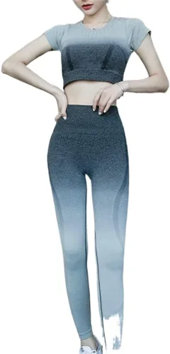 ZLXDP - Conjunto de ropa de yoga y pilates, ropa deportiva de temperamento degradado de manga corta para correr y fitness para mujer (color D,