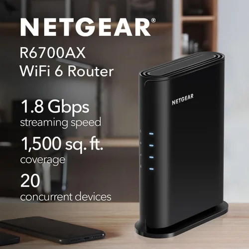 Miniatura 2 de NETGEAR Enrutador WiFi 6 de 4 flujos (R6700AX): solo enrutador, velocidad inalámbrica AX1800 (hasta 1.8 Gbps), cubre hasta 1500 pies cuadrados, 20