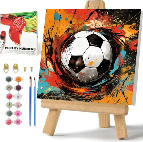 Miniatura 12 de hkejoi Kit de pintura de fútbol por números para niños, pintura de fútbol por números para niños, enmarcado y caballete, pintura por números