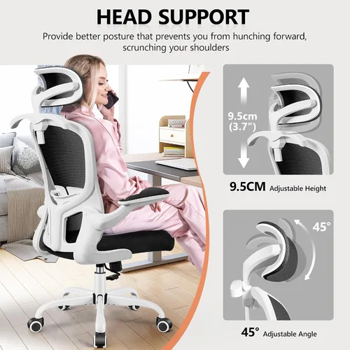 Miniatura 7 de FelixKing - Silla de oficina con reposacabezas, silla de escritorio ergonómica con ruedas, silla giratoria cómoda para tareas con soporte lumbar