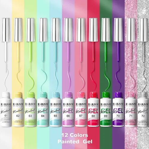 Miniatura 3 de RARJSM Arte de uñas en gel con líneas, conjunto de pintura de gel de colección de algodón de azúcar, pintura con alambre y dibujo de gel para diseño