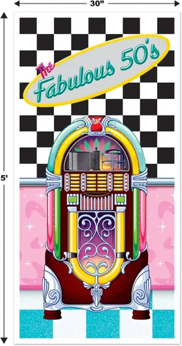 Miniatura 2 de Beistle Cubiertas de plástico para puerta de los años 50, 5 x 30 pulgadas, juego de 2 – Soda Shop Jukebox decoración de pared, suministros de Multi