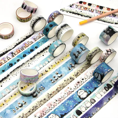 Miniatura 7 de Lindo juego de cinta washi – 24 rollos de cinta washi decorativa de animales Kawaii para suministros de álbumes de recortes, suministros de diario