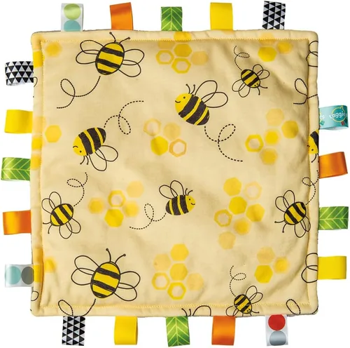 Taggies Lovey for Baby - Mantas de seguridad originales y cómodas con etiquetas sensoriales, 12 x 12 pulgadas, abejorros