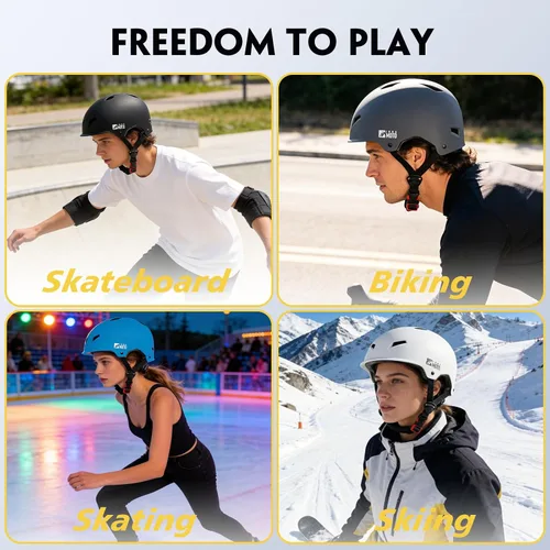 Miniatura 6 de Casco de patineta para adultos - Casco de seguridad certificado ajustable para patinaje, bicicleta, monopatín, ciclismo, patinaje, patinaje, cascos