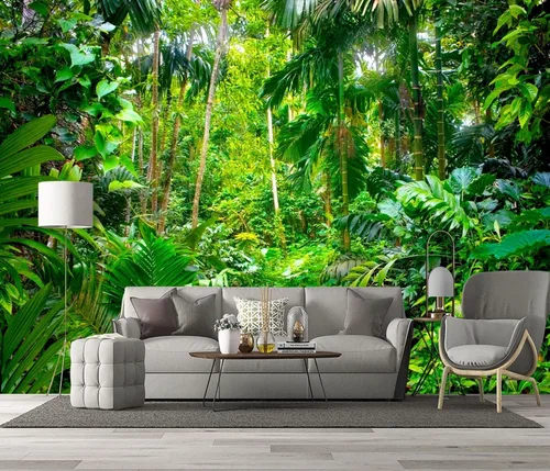 Miniatura 2 de Papel pintado botánico de selva tropical Hojas verdes de planta murales Estética para decorar habitación Sala de estar Fondo de TV Gran mural de B033