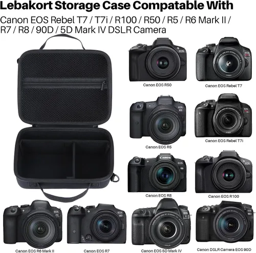 Miniatura 3 de Lebakort Funda de almacenamiento compatible con cámaras Canon EOS Rebel T7 / T7i / R100 / R50 / R5 / R6 Mark II / R7 / R8 / 90D / 5D Mark IV