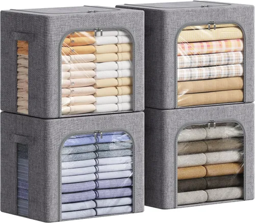 Miniatura 13 de Lifewit Contenedores de almacenamiento de ropa con marco de metal, caja de almacenamiento apilable, contenedores plegables de almacenamiento de ropa