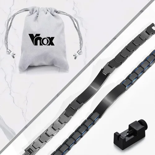 Miniatura 6 de VNOX Pulsera de eslabones de acero inoxidable personalizada para hombre, elegante pulsera de cadena de eslabones cuadrados de dos tonos