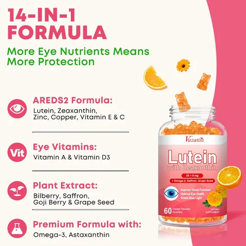 Miniatura 2 de Gomitas de suplementos de luteína y zeaxantina, suplemento avanzado de vitaminas para los ojos con arándano, azafrán, semilla de uva, omega 3
