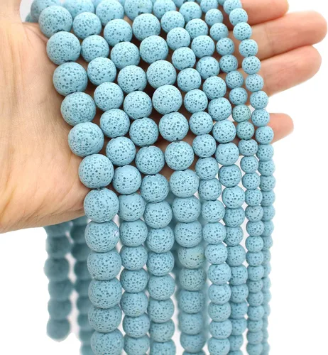 Oameusa Cuentas redondas sueltas de ágata de piedra volcánica de lava azul de 0.236 in para hacer joyas, 1 hebra de 15 pulgadas, 1 hebra por