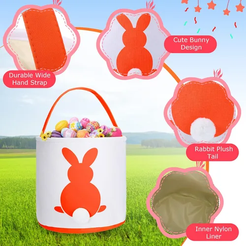 Miniatura 5 de Saintrygo 6 bolsas de cesta de conejo de Pascua para niños, cesta de caza de huevos de Pascua con asa, bolsas de regalo, cubo de transporte, Bright