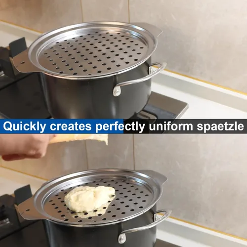 Miniatura 3 de KEISSCO Tapa de acero inoxidable para hacer Spaetzle con raspador - Tradicional máquina alemana para hacer fideos de huevo, olla para espaguetis