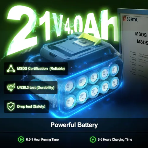 Miniatura 5 de Lavadora a presión inalámbrica de 1000 PSI, lavadora de energía con motor sin escobillas de 21 V y 4.0 Ah, con boquilla 6 en 1, presión de 5 Verde