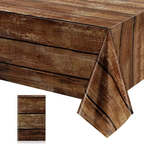 Irenare Manteles de grano de madera marrón, manteles de plástico rústico para mesa rectangular, decoración vintage de granja para cumpleaños y boda