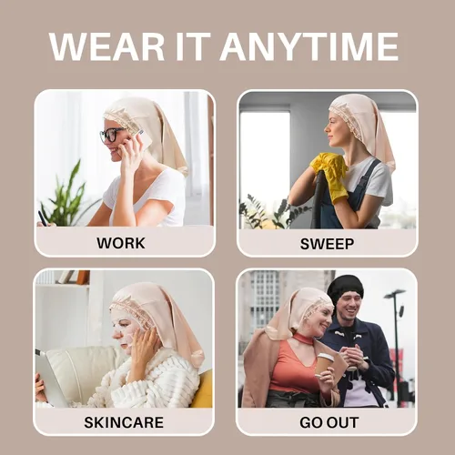 Miniatura 7 de Gorro largo 100% seda de morera para mujeres durmientes, gorro de seda de grado 6A con cabeza elástica, gorro de noche sedoso para trenzas de Beige