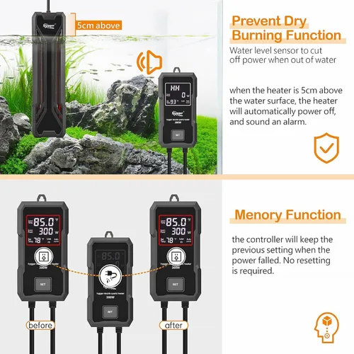 Miniatura 4 de hygger Calentador para Acuarios 300W/500W/800W/1000W, Calentador Sumergible para Tanque de Peces con Controlador LED Digital y Sistema Inteligente