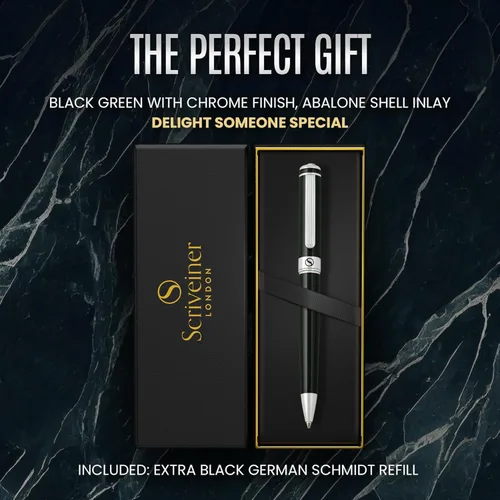 Miniatura 3 de Scriveiner BlackGreen Bolígrafo - Bolígrafo de lujo negro verde, acabado cromado, repuesto Schmidt negro, el mejor juego de bolígrafos de regalo 7.