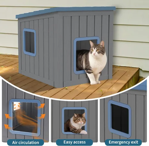 Miniatura 4 de NUNU LAB Caja de arena para gatos, casa para gatos al aire libre, resistente a la intemperie y a los rayos UV, refugio de material PP con techo