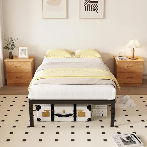 Miniatura 7 de Marco de cama tamaño individual de 14 pulgadas, resistente, metal, no necesita somier, almacenamiento debajo de la cama, fácil montaje, sin ruido