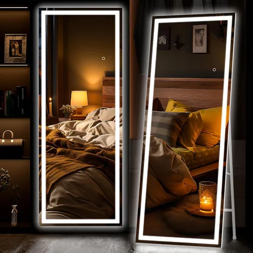 Miniatura 32 de Hasipu - Espejo de cuerpo entero con luces, 56 x 16 pulgadas, espejo de pie con led para montaje en pared para sala de estar, dormitorio y Negro