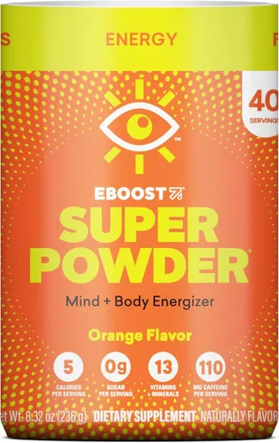 Miniatura 10 de EBOOST Super Powder - Mezcla de bebida – naranja de 0.2 onzas, paquete de 20 electrolitos energizantes de hidratación, 13 vitaminas y minerales, 110