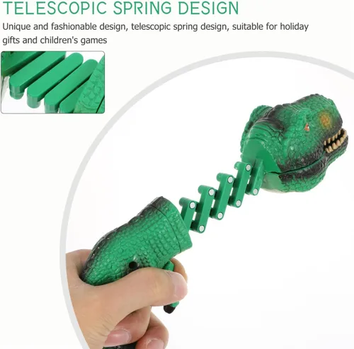 Miniatura 5 de Juguete agarrador de dinosaurios para niños, mordedores de mano de dinosaurio con pequeñas figuras de dinosaurios con resorte, juguete de marionetas