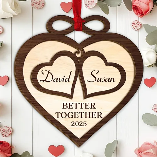 Miniatura 15 de Adorno personalizado para el primer aniversario, recuerdo romántico de corazón de cerámica con nombres y año, regalo para parejas, decoración única