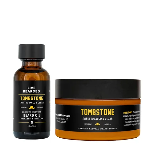 Miniatura 7 de Live Bearded Kit de aseo de aceite y mantequilla para barba, fabricado en los Estados Unidos, ingredientes totalmente naturales con karité, argán