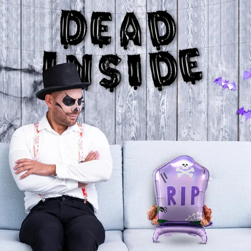 Miniatura 5 de HOUSE OF PARTY Globos de aluminio de Halloween de 22 pulgadas – Globos de letras «DEAD INSIDE» para decoraciones de cementerio – Globo de aluminio